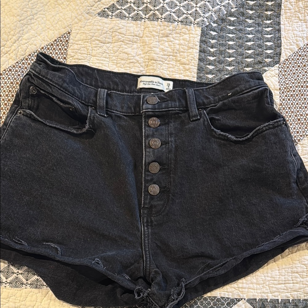 Abercrombie & Fitch High-Rise Button-Front Denim Shorts in Black